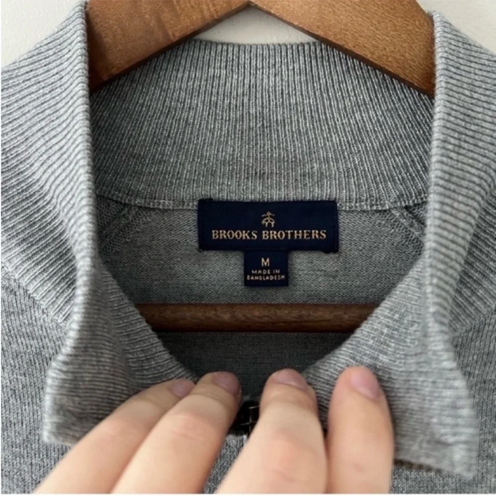 Brooks Brothers Light Gray Half Zip Sweater Prima Cotton Size Medium NWOT
